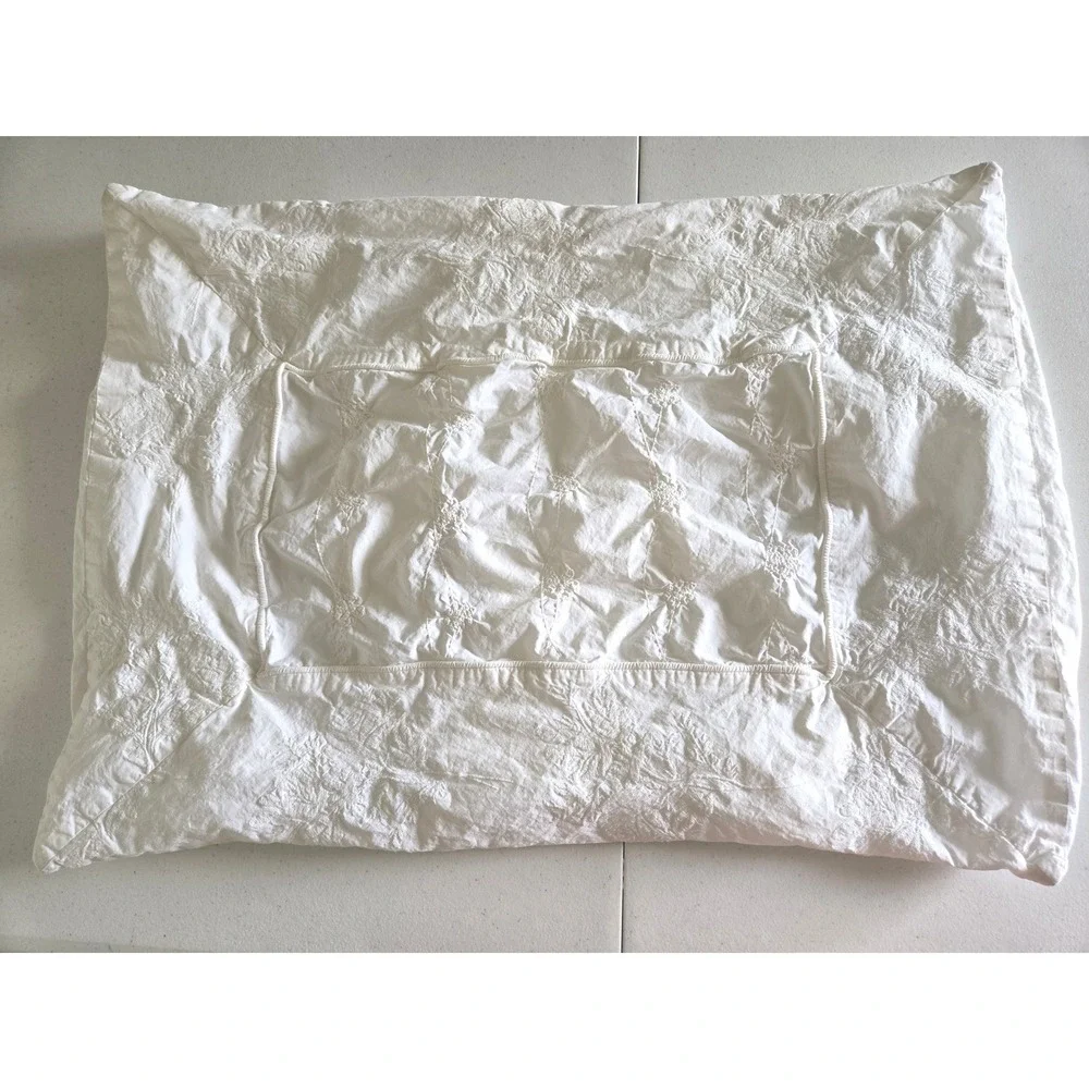 Simply Shabby Chic White Embroidered Cotton 2 Pillow Cases Shams Floral Tufted